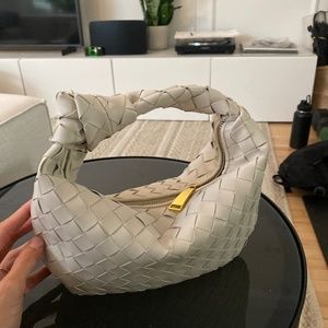 BV Inspired Mini Jodie woven Genuine Leather Bag White/chalk LLS